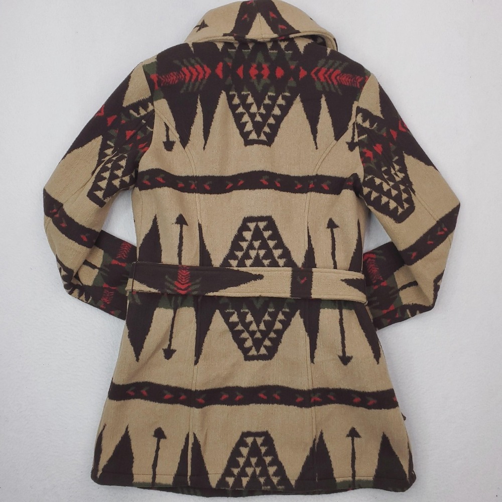 Montanaco Aztec Coat Womens Small Beige Southwestern Fleece Trench Geometric - Picture 7 of 10